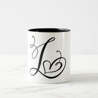 ELEGANTER MONOGRAMM-FARBSCHWARZSCHREIBEN "L" ZWEIFARBIGE TASSE