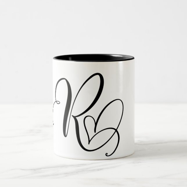 ELEGANTER MONOGRAMM FARBSCHWARZSCHREIBEN "R" ZWEIFARBIGE TASSE (Mittel)