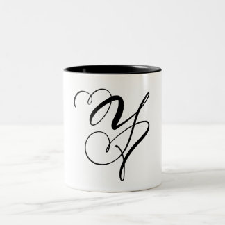 ELEGANTER MONOGRAMM FARBSCHWARZSCHREIBER "Y" ZWEIFARBIGE TASSE
