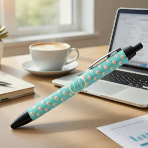 Eleganter Monogramm-Füller mit Teal-Perlen-Design Kugelschreiber