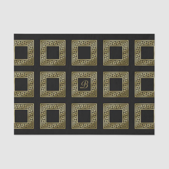 Eleganter Monogramm-GoldGlitzer-griechisches Seidenpapier (Vorderseite)