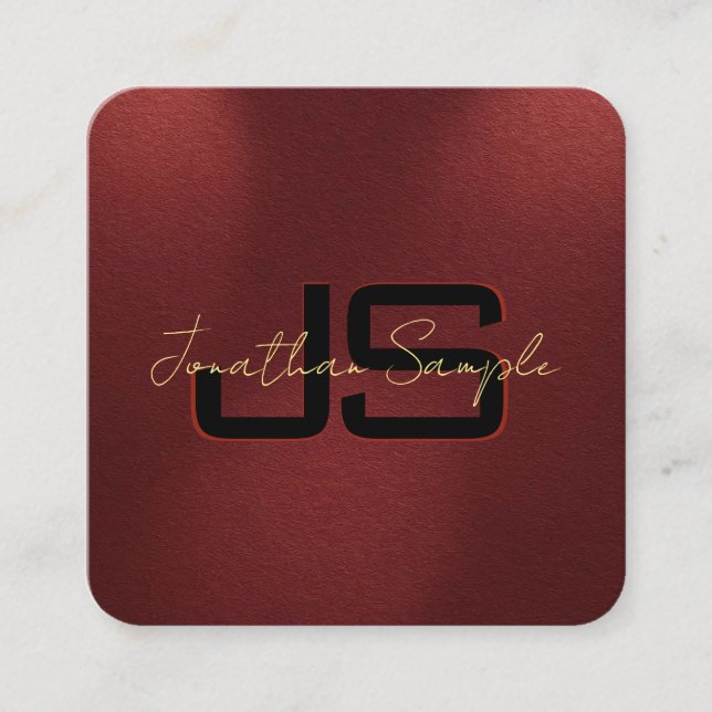 Eleganter Monogramm-Initials-Gold-Farbtext Quadratische Visitenkarte (Vorderseite)