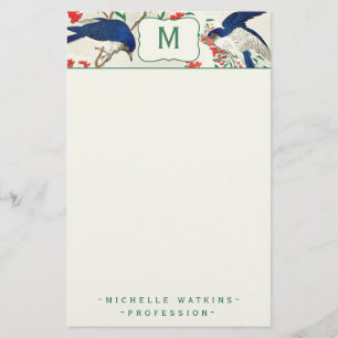 Eleganter Monogramm-Japanischer Holzblock-Bird Briefpapier