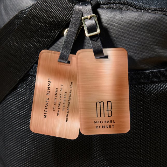 Eleganter Monogramm-Kupfer Gepäckanhänger (Elegant Monogram Copper Luggage Tag)