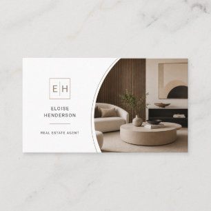 Eleganter Monogramm-Makler-Immobilienfoto-QR-Code Visitenkarte