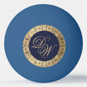 Eleganter Monogramm  Marineblau Vintage Gold Rosen Tischtennisball