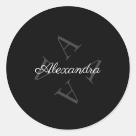 Eleganter Monogramm-Name Grau Schwarz Runder Aufkleber