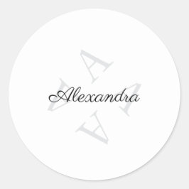 Eleganter Monogramm-Name Grau Schwarz Runder Aufkleber