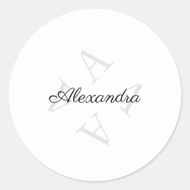Eleganter Monogramm-Name Grau Schwarz Runder Aufkleber (Vorderseite)