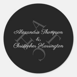Eleganter Monogramm-Name Grau Schwarz Runder Aufkleber