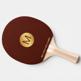 Eleganter Monogramm Name Red Leather & Gold Tischtennis Schläger
