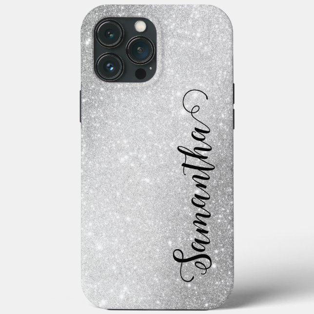 Eleganter Monogramm-Name Silver-Glitzer Case-Mate iPhone Hülle (Rückseite)