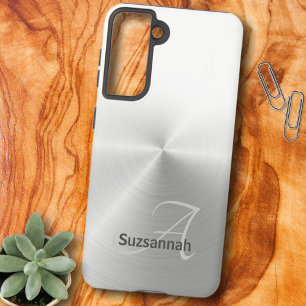 Eleganter Monogramm-Name Weißer Ombre-Faux-Metall Samsung Galaxy Hülle