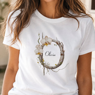 Eleganter Monogramm-O-T - Shirt: Orchideen und Wei T-Shirt