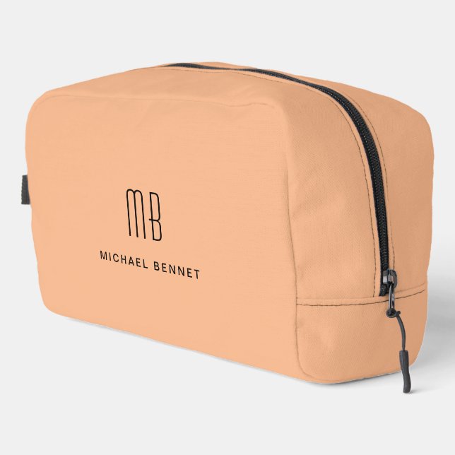 Eleganter Monogramm-Peach Waschbeutel (Rechte Ecke)