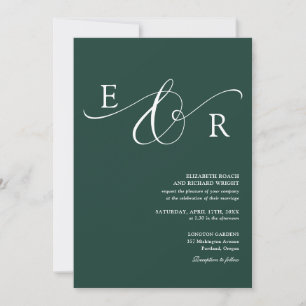 Eleganter Monogramm-QR-Code Smaragdgrüne Hochzeit Einladung