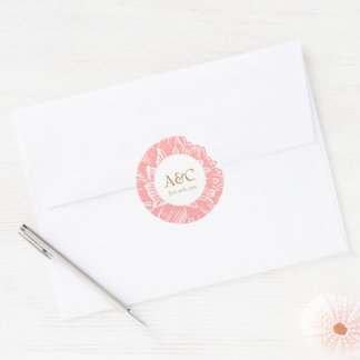 Eleganter Monogramm-Rosa-Blumen-Hochzeitsaufkleber Runder Aufkleber