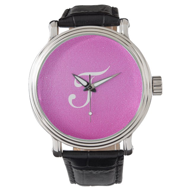 Eleganter Monogramm-Rosa-Glitzer Armbanduhr (Vorderseite)