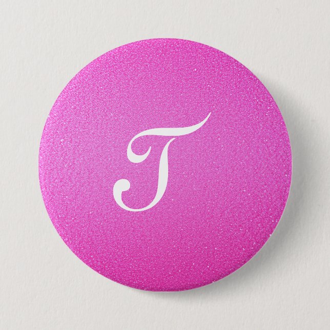 Eleganter Monogramm-Rosa-Glitzer Button (Vorderseite)
