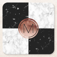 Eleganter monogramm Rose Gold Schwarz-weißer Marmo