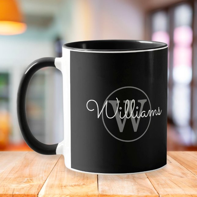 Eleganter Monogramm-Skriptname Schwarz und Grau Tasse (Von Creator hochgeladen)