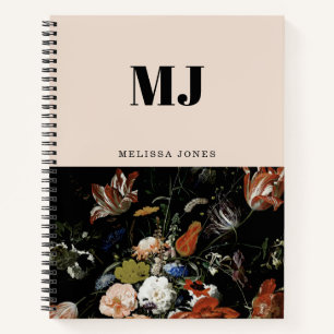 Eleganter Monogramm-Wildblume Personalisierter Nam Notizbuch