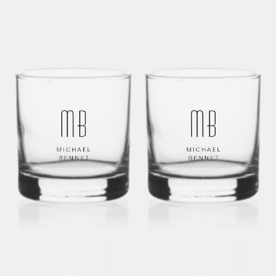 Eleganter monogrammierter Name Whiskyglas