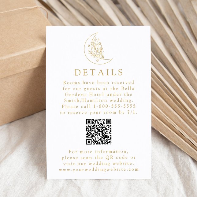 Eleganter Moon Gold Wedding Details QR Code Begleitkarte (Von Creator hochgeladen)