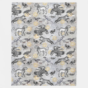 Eleganter Mosaik Schwarz-weiß Gold Tiger Lion Eag Fleecedecke