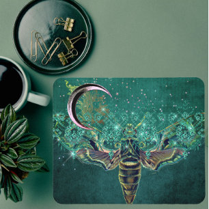 Eleganter Mottenmond smaragdgrüne Nacht Mousepad
