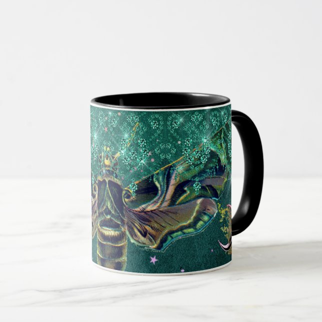 Eleganter Mottenmond smaragdgrüne Nacht Tasse (VorderseiteRechts)