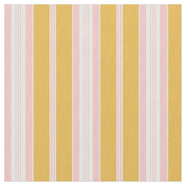 Eleganter Mustard Yellow Pink French Ticking Strip Stoff (Nahaufnahme)