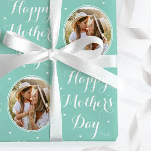 Eleganter Muttertag mit individuellem Foto in Mint Geschenkpapier
