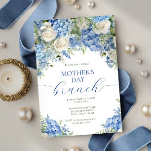 Eleganter Muttertagsbrunch Blaue Hortensienblüten Einladung