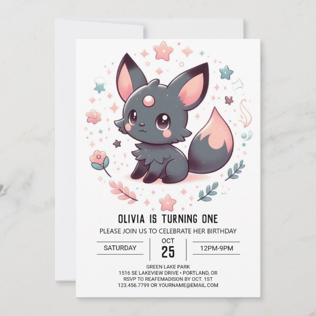 Eleganter Mythischer Fox 1. Geburtstag Einladung (Vorderseite)