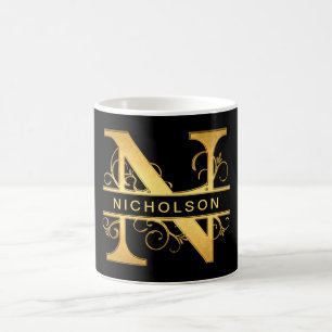 Eleganter "N" Monogram Personalisiert Name Black G Kaffeetasse