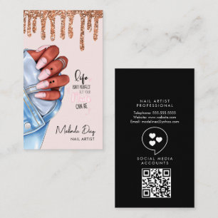 Eleganter Nageldesigner Salon Glitter Rosa Visitenkarte