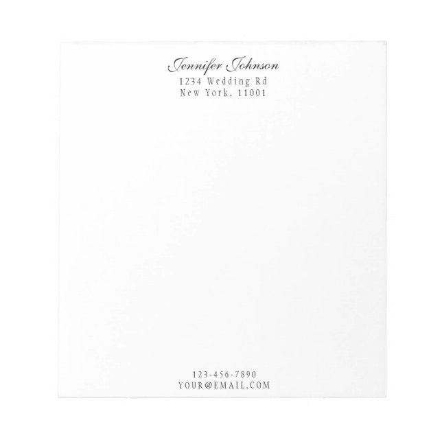 Eleganter Name & Adresse Schwarzes modernes Skript Notizblock (Vorderseite)