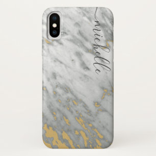 Eleganter Name aus Marmor Gray & Gold Monogramm Case-Mate iPhone Hülle