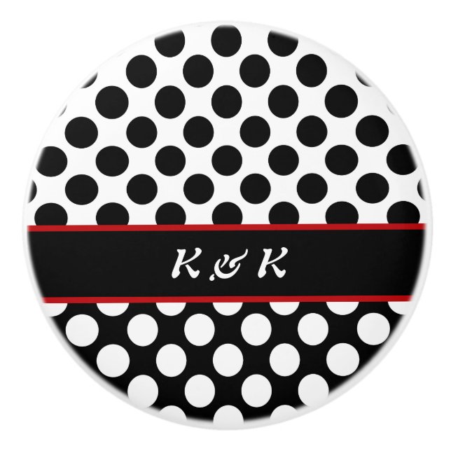 Eleganter Name Black Polka Dot Design Drawer Knob Keramikknauf (Vorderseite)
