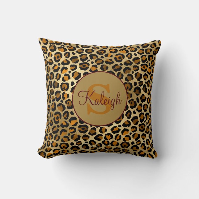 Eleganter Name Cheetah/Leopard Print Monogram Kissen (Vorderseite)