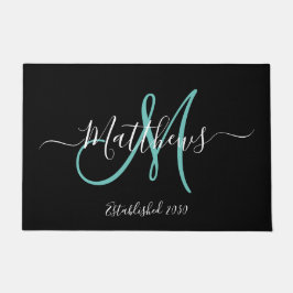 Eleganter Name der Aquamarinen Monogram-Skriptfami Fußmatte