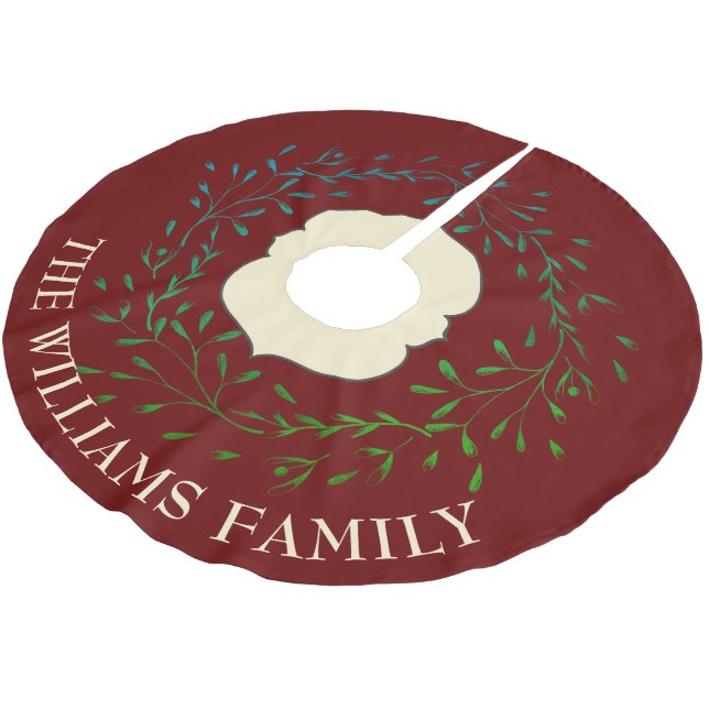 Eleganter Name der Familie Burgundy Polyester Weihnachtsbaumdecke (Schrägansicht)