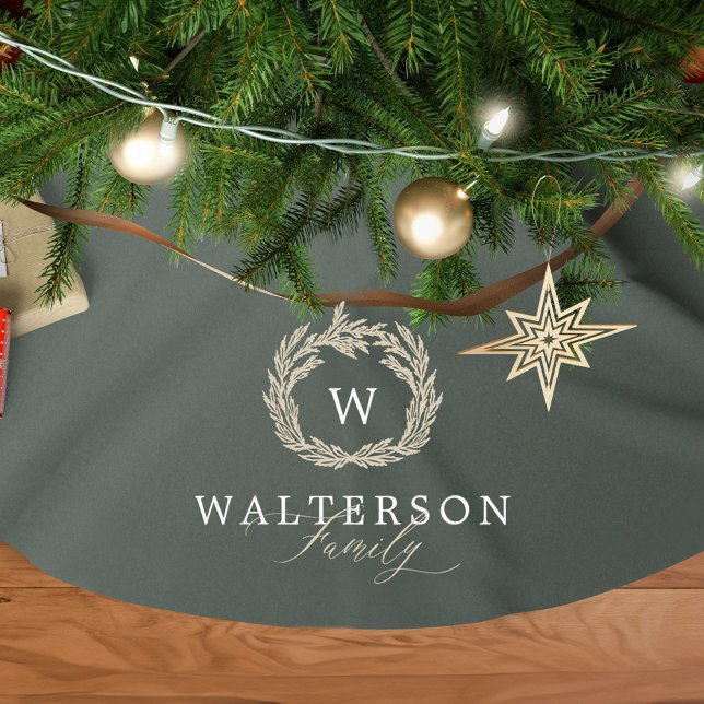 Eleganter Name der Garland-Kranzfamilie für Monogr Polyester Weihnachtsbaumdecke (Elegant Custom Monogram Garland Wreath Family Name Brushed Polyester Tree Skirt)