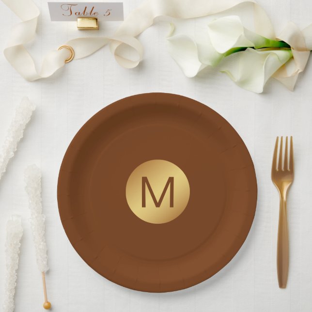Eleganter Name der Klasse Brown & Gold Pappteller (Hochzeit)