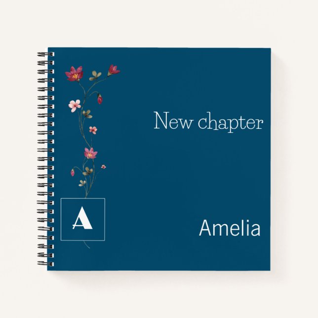 Eleganter Name der Monogramm-Blütenbezeichnung dun Notizbuch (Vorderseite)