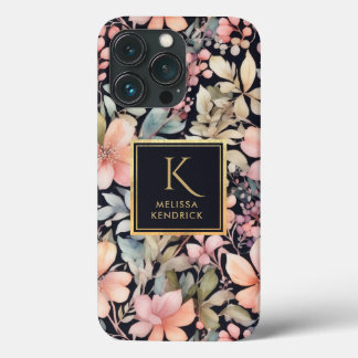 Eleganter Name der Schwarz-Rosa-Flora-Aquarellfarb Case-Mate iPhone Hülle