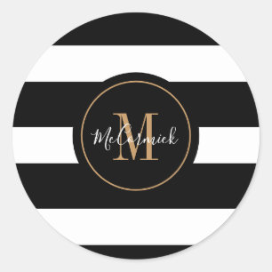 Eleganter Name der Schwarz-weißen Streifen Runder Aufkleber