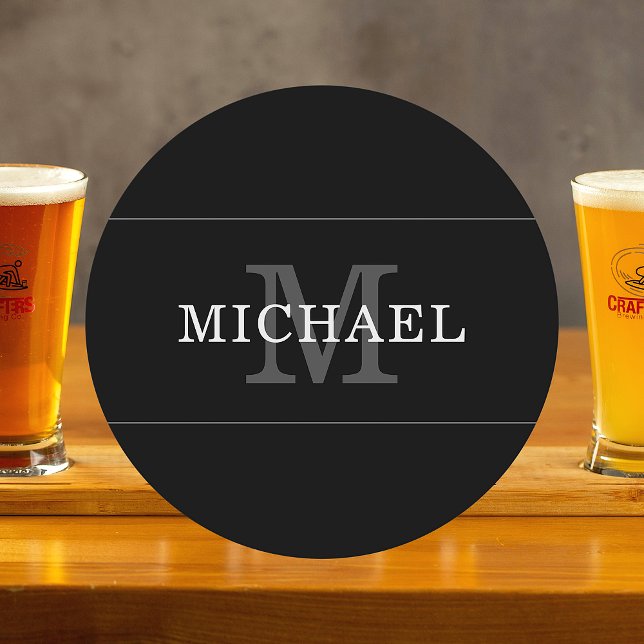 Eleganter Name der Schwarzen Silber Monogramm Pers Runder Pappuntersetzer (Von Creator hochgeladen)