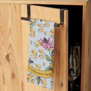Eleganter Name des Bauernhauses Bee & Honeycomb Geschirrtuch